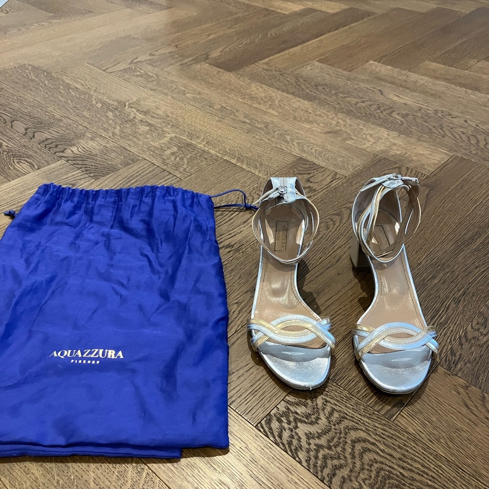 Aquazzura Silver & Bronze Women's Block Heel Sandals